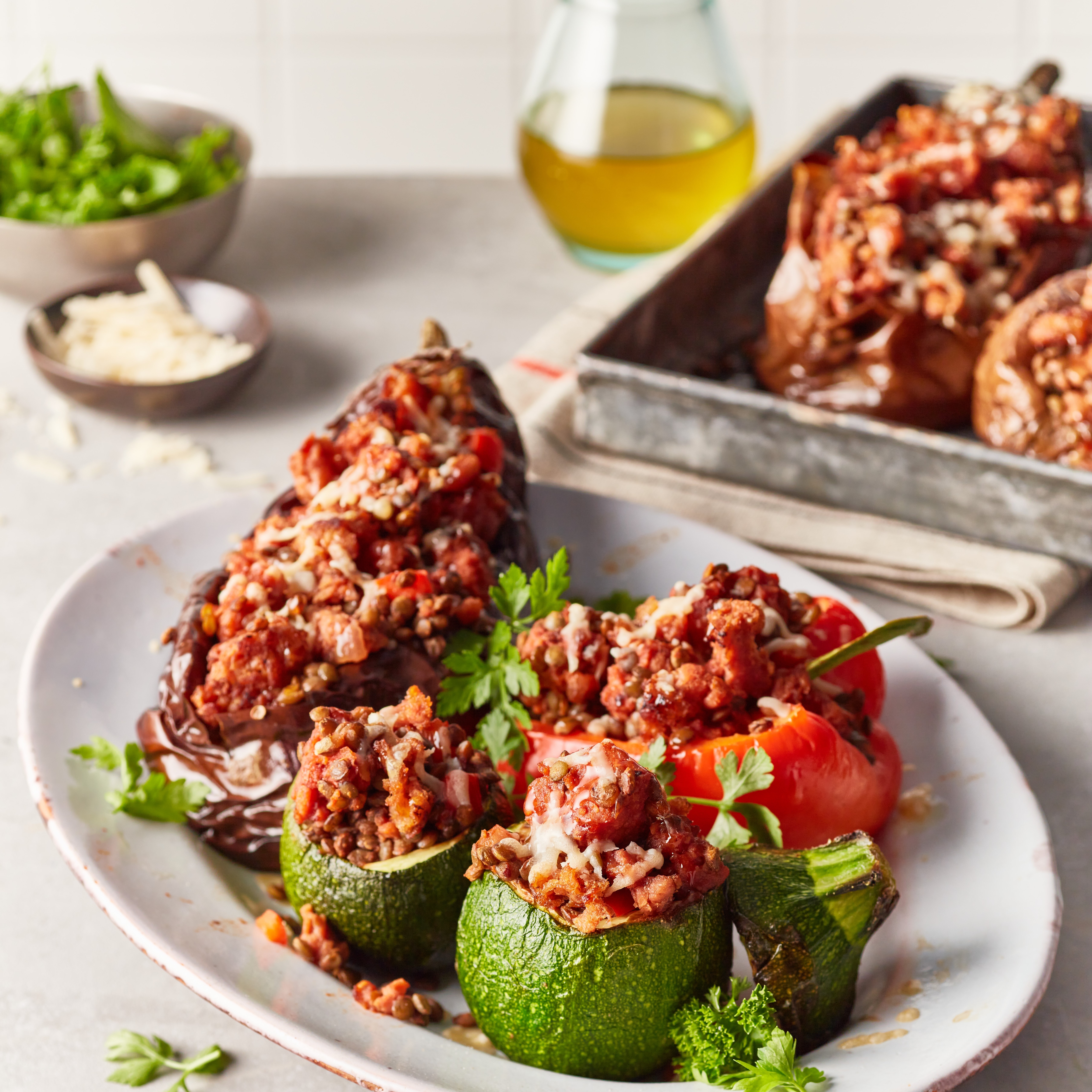 Plněné lilky s veganským parmazánem